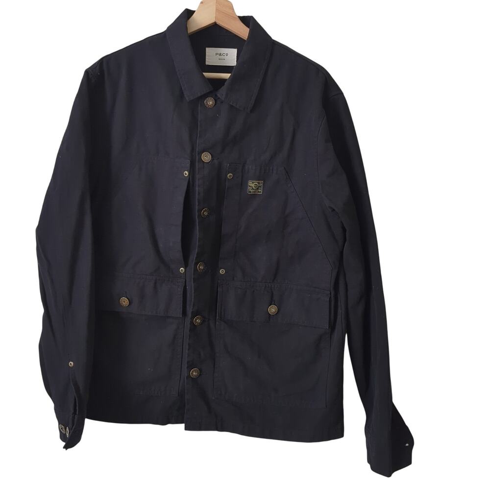 P&Co Men's Jacket Medium Black Cotton Jacket Utility Garage Canvas Chore Coat